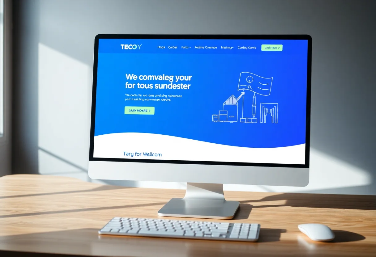 A sleek website design for a technology startup displayed on a modern desktop computer.